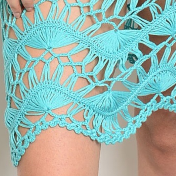 Turquoise Crochet Beach Cover Up Dress - Stylish and Versatile Summer Fashion - Picture 6 of 7